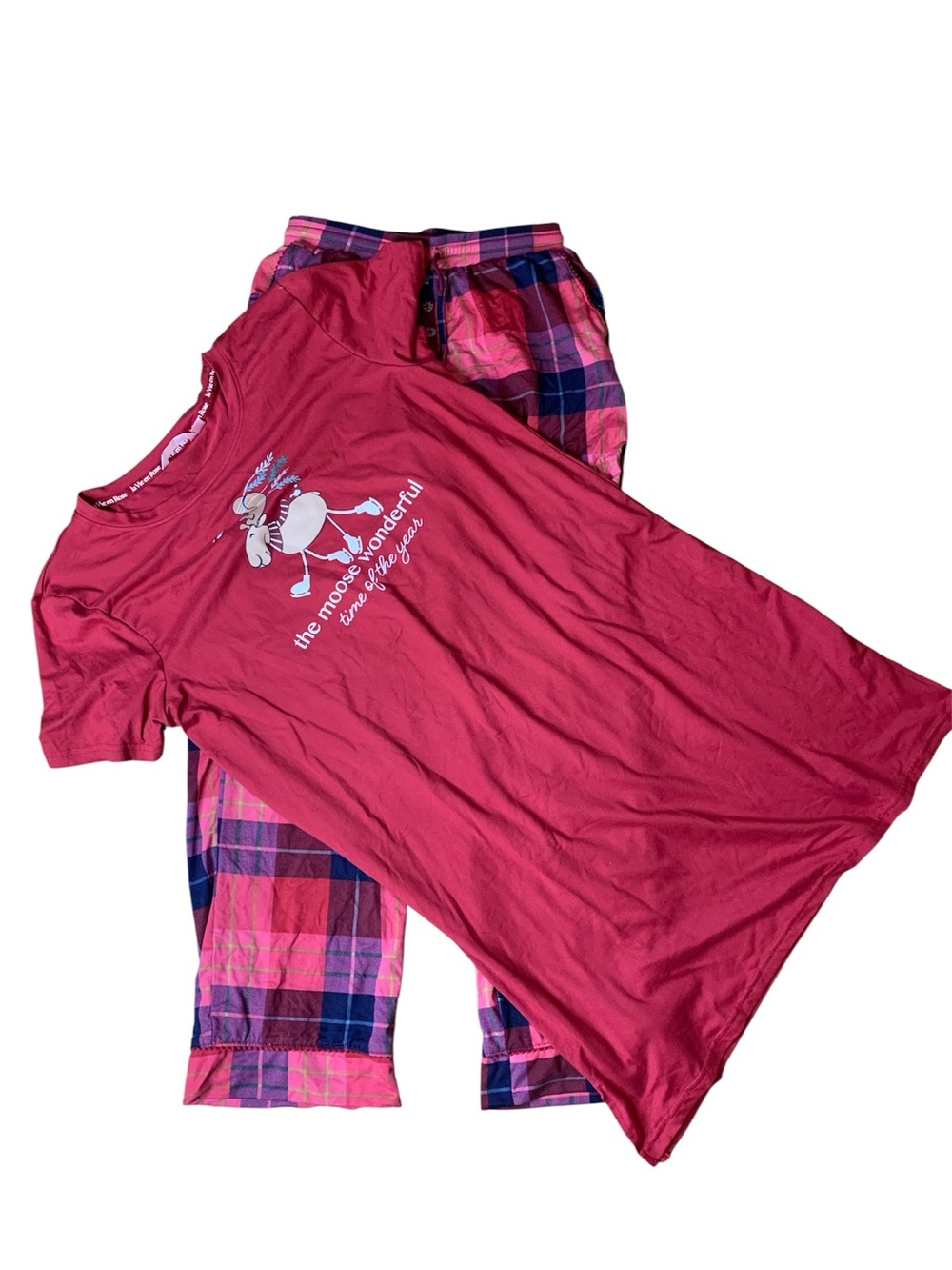 La Vie en Rose Women's Holiday Pajama Set Size XS/ S Red Moose Plaid PJs